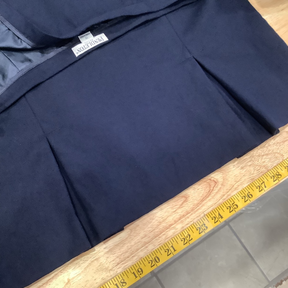 Vintage 90s PENDLETON 100% Virgin Wool Navy Blue Pencil Skirt Size 12 Petite - Picture 7 of 10